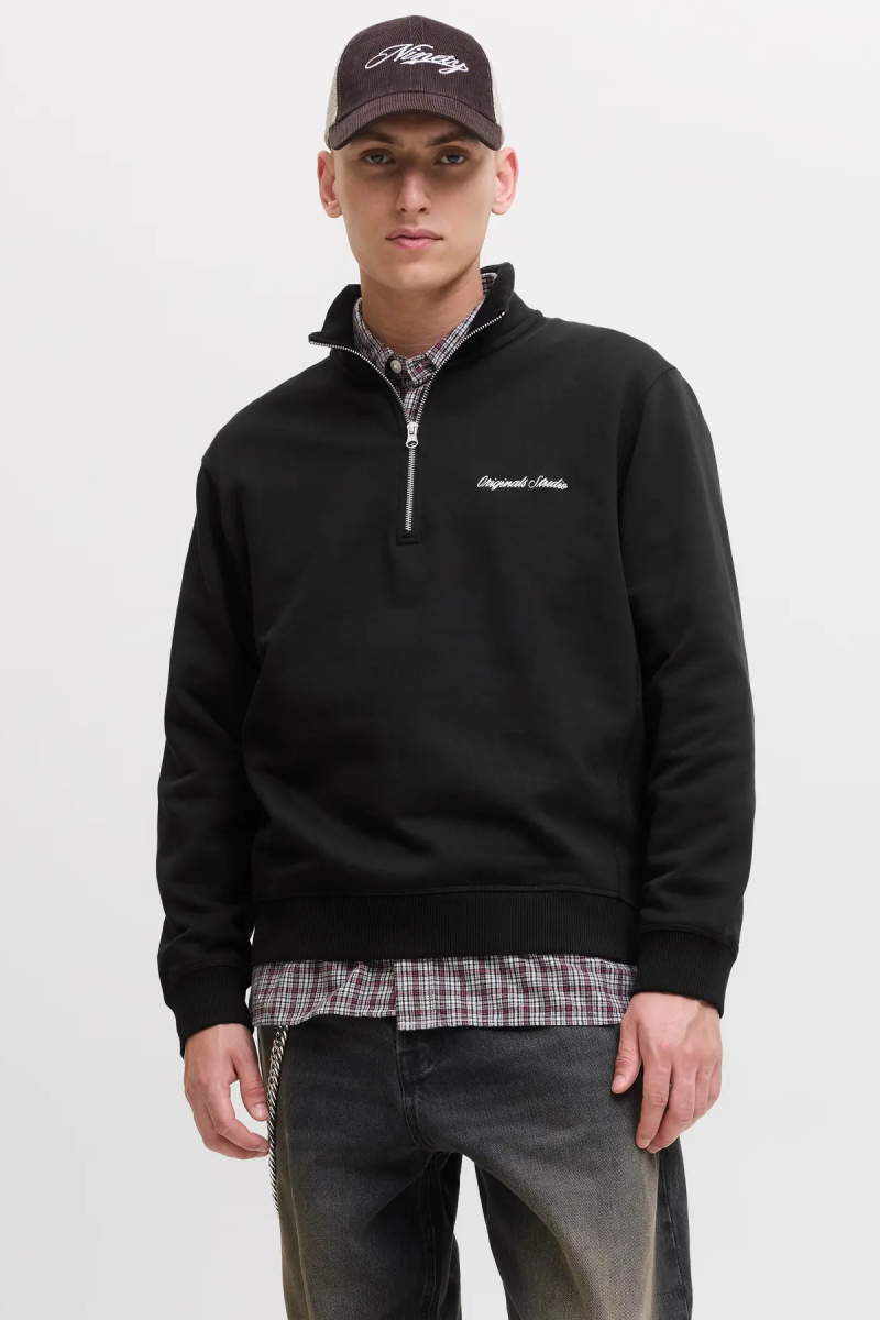 Jack & Jones Erkek Jornorrebro Yarım Fermuarlı Dik Yaka Sweatshirt 12282899 Siyah Siyah