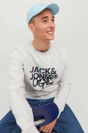 Jack & Jones Erkek Jorsılverlake Bisiklet Yaka Sweatshirt 12242366 Açık Gri Açık Gri