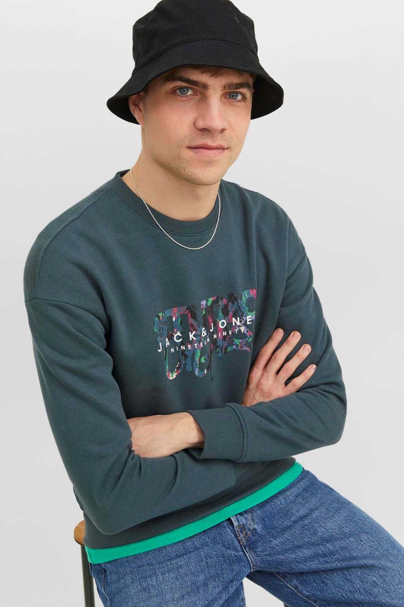 Jack & Jones Erkek Jorsılverlake Bisiklet Yaka Sweatshirt 12242366 Koyu Yeşil Koyu Yeşil