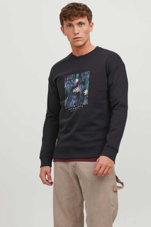 Jack & Jones Erkek Jorsılverlake Bisiklet Yaka Sweatshirt 12242366 Siyah Siyah