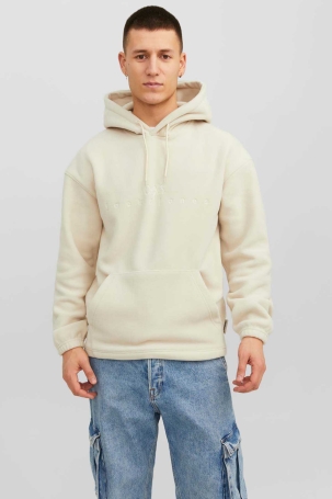 Jack & Jones Erkek Jorsılverlake Kapüşonlu Polar Sweatshirt 12242470 Bej Bej