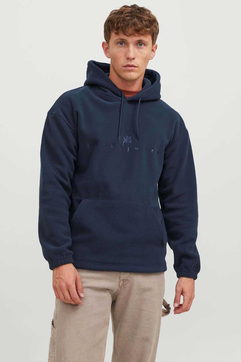 Jack & Jones Erkek Jorsılverlake Kapüşonlu Polar Sweatshirt 12242470 Lacivert Lacivert