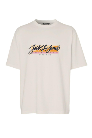 Jack & Jones Erkek Jortampa Baskı Detaylı Bisiklet Yaka Pamuk T-Shirt 12255650 A.Bej A.BEJ