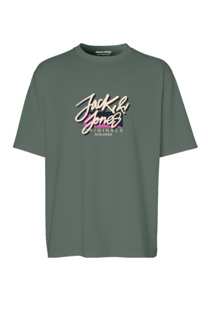 Jack & Jones Erkek Jortampa Baskı Detaylı Bisiklet Yaka Pamuk T-Shirt 12255650 Yeşil Yeşil