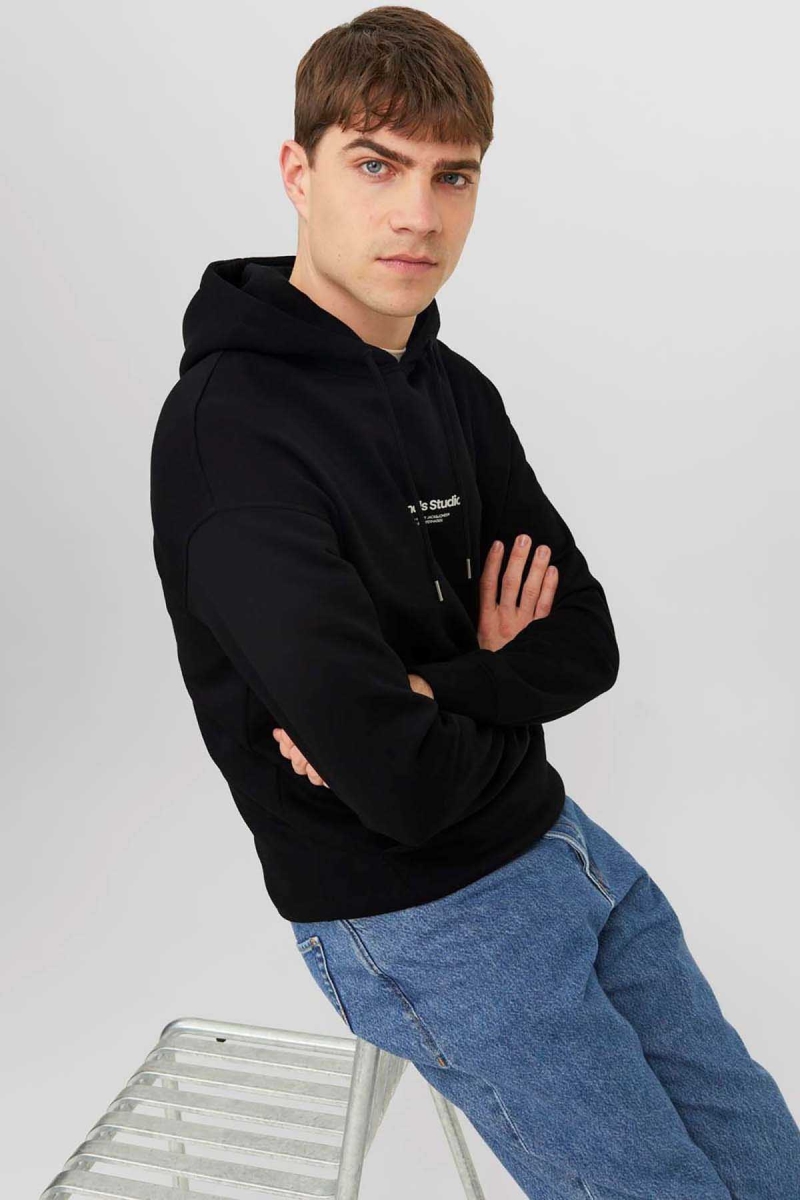 Jack & Jones Erkek Jorvesterbro Kapüşonlu Rahat Kesim Sweatshirt 12241687 Siyah Siyah