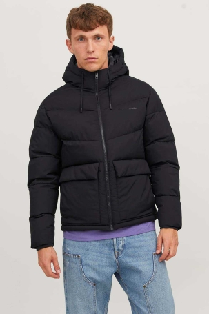 Jack & Jones Erkek Jorvesterbro Kapüşonlu Su Geçirmez Puffer Mont 12238849 Siyah Siyah