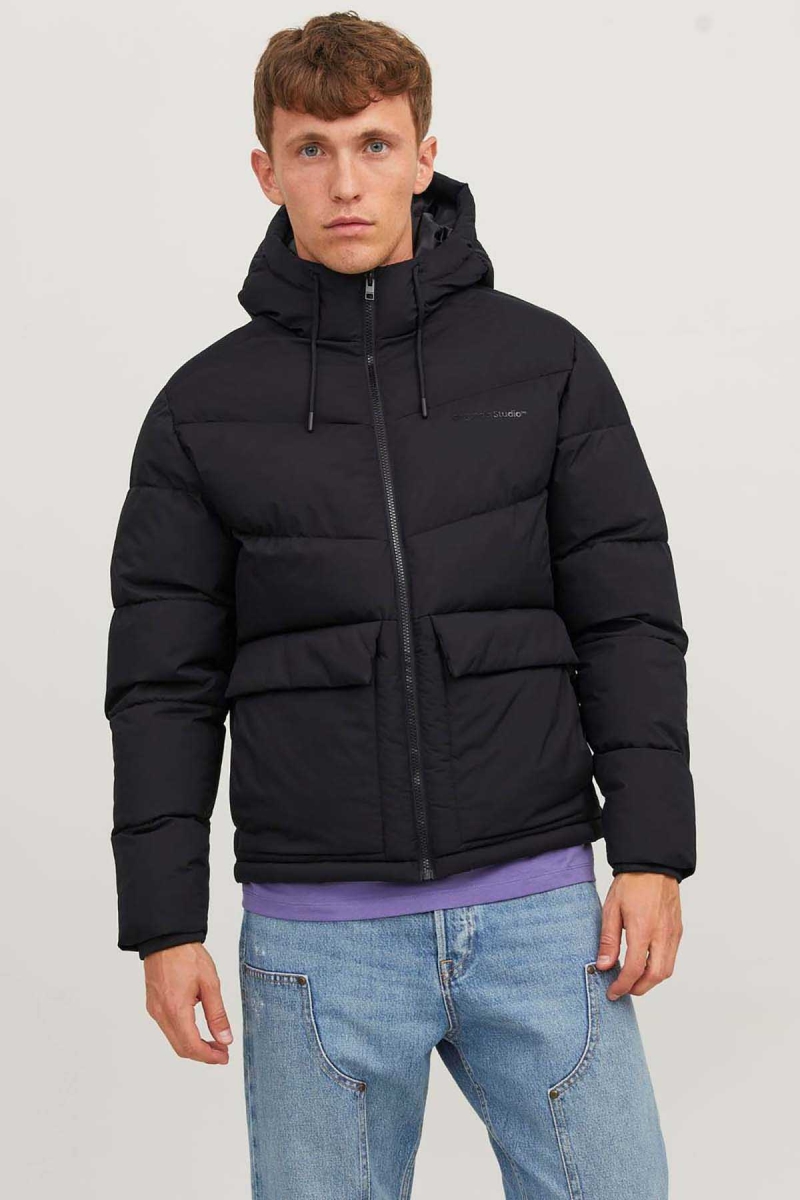 Jack & Jones Erkek Jorvesterbro Kapüşonlu Su Geçirmez Puffer Mont 12238849 Siyah Siyah