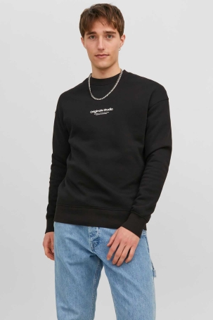 Jack & Jones Erkek Jorvesterbro Yazı Detaylı Bisiklet Yaka Sweatshirt 12241694 Siyah Siyah