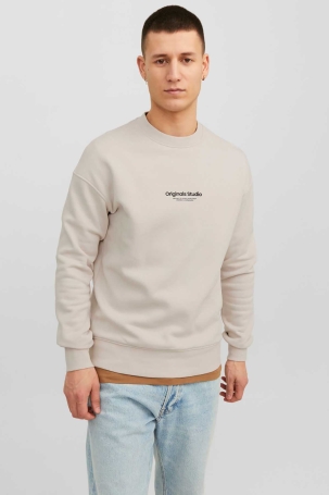 Jack & Jones Erkek Jorvesterbro Yazı Detaylı Bisiklet Yaka Sweatshirt 12241694 Taş Taş