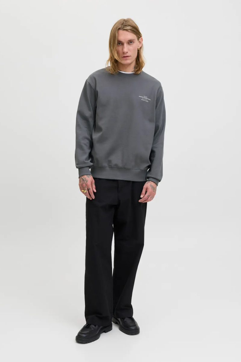 Jack & Jones Erkek Jprblachad Baskılı Bisiklet Yaka Sweatshirt 12261386 Füme Füme