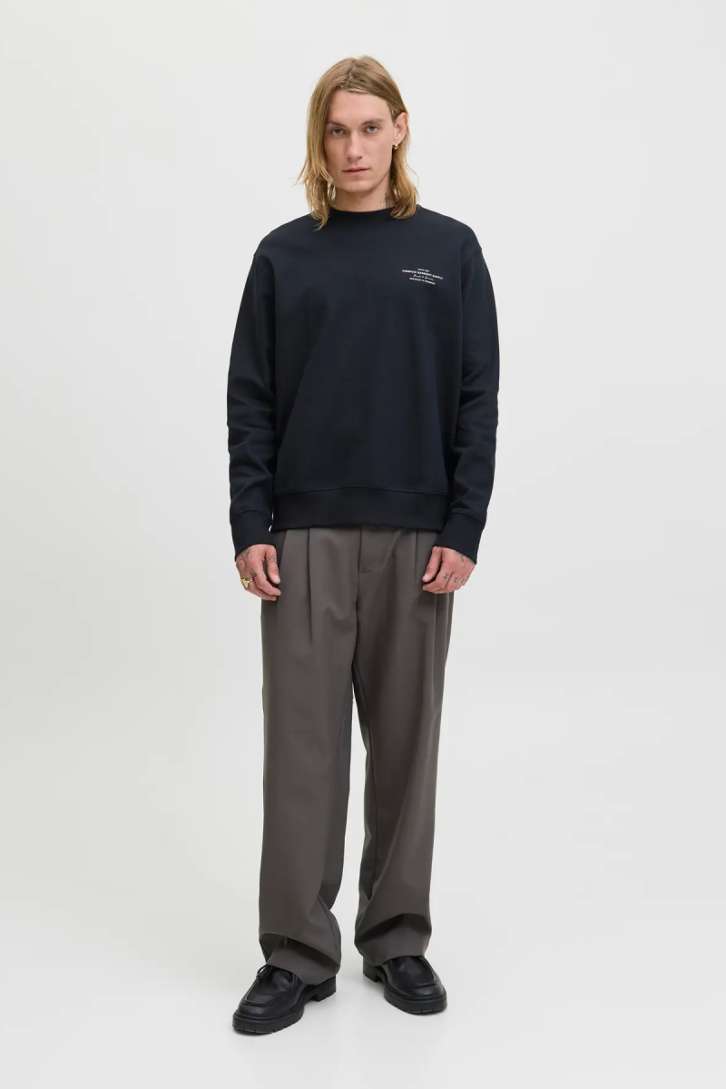 Jack & Jones Erkek Jprblachad Baskılı Bisiklet Yaka Sweatshirt 12261386 Siyah Siyah