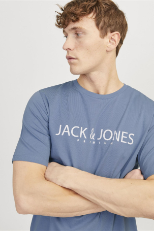 Jack & Jones Erkek Jprblajack Baskı Detaylı Bisiklet Yaka %100 Pamuk T-Shirt 12256971 Mavi Mavi