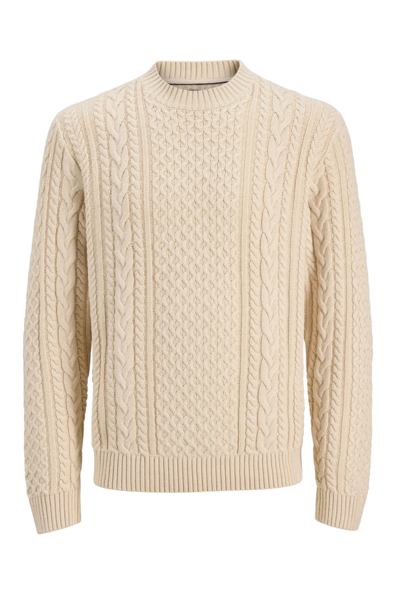 Jack & Jones Erkek Jprblucallum Bisiklet Yaka Pamuklu Örme Kazak 12299945 Krem Krem