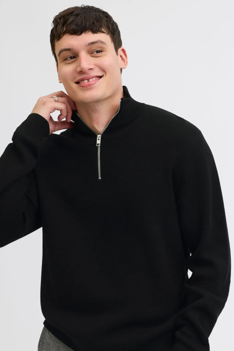 Jack & Jones Erkek Jprmılano Yarım Fermuarlı %100 Pamuk Örme Kazak 12259664 Siyah Siyah