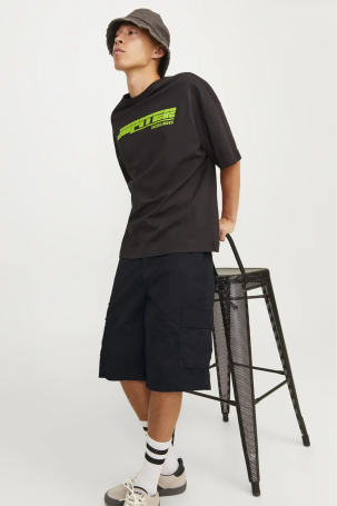 Jack & Jones Erkek Jpstcole %100 Pamuk Kargo Şort 12253222 Siyah Siyah