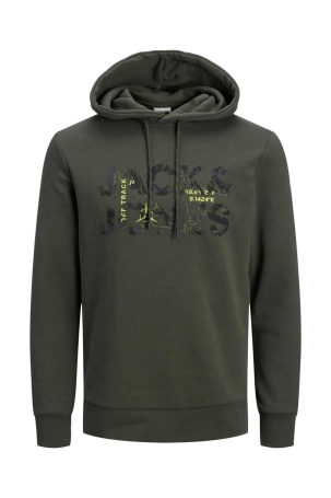Jack & Jones Erkek Kapüşonlu Baskılı Sweatshirt 63412216242 Haki Haki