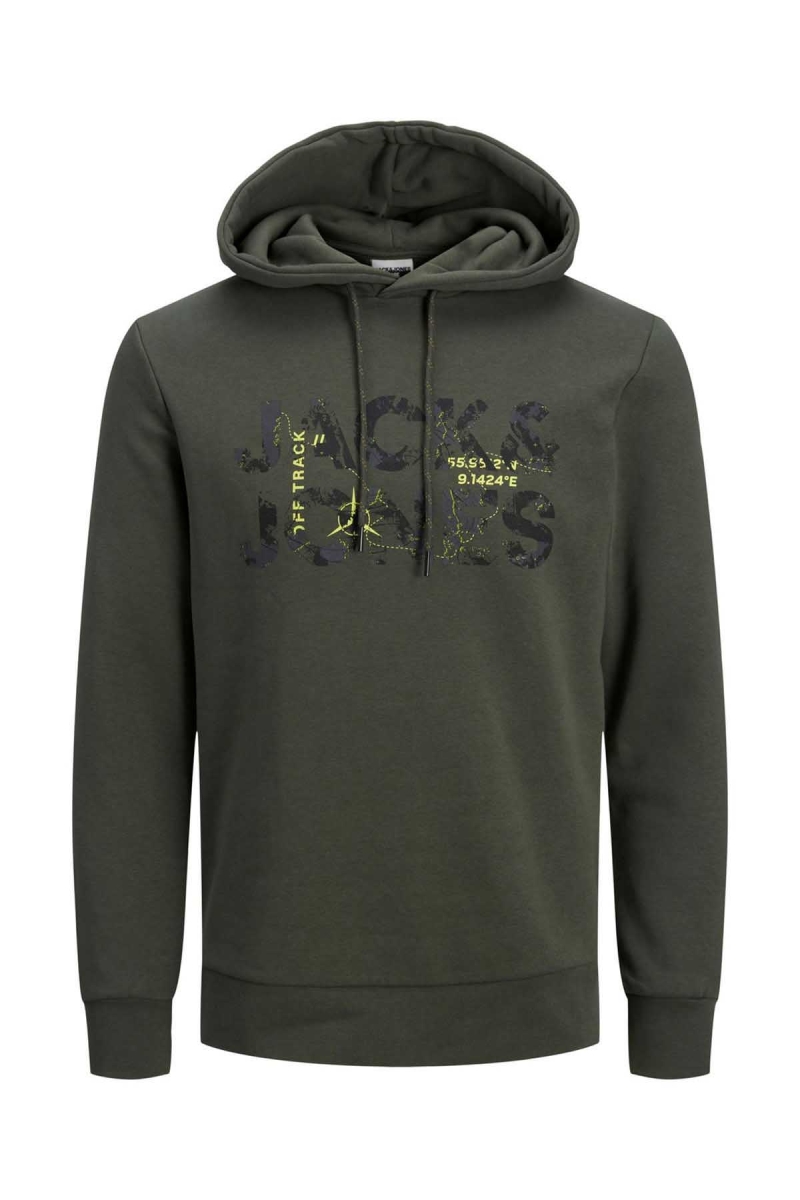 Jack & Jones Erkek Kapüşonlu Baskılı Sweatshirt 63412216242 Haki Haki