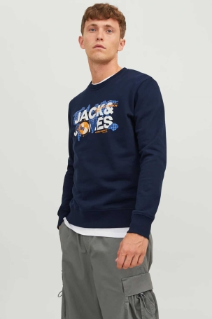 Jack & Jones Erkek Printed Bisiklet Yaka Sweatshirt 12240211 Lacivert Lacivert
