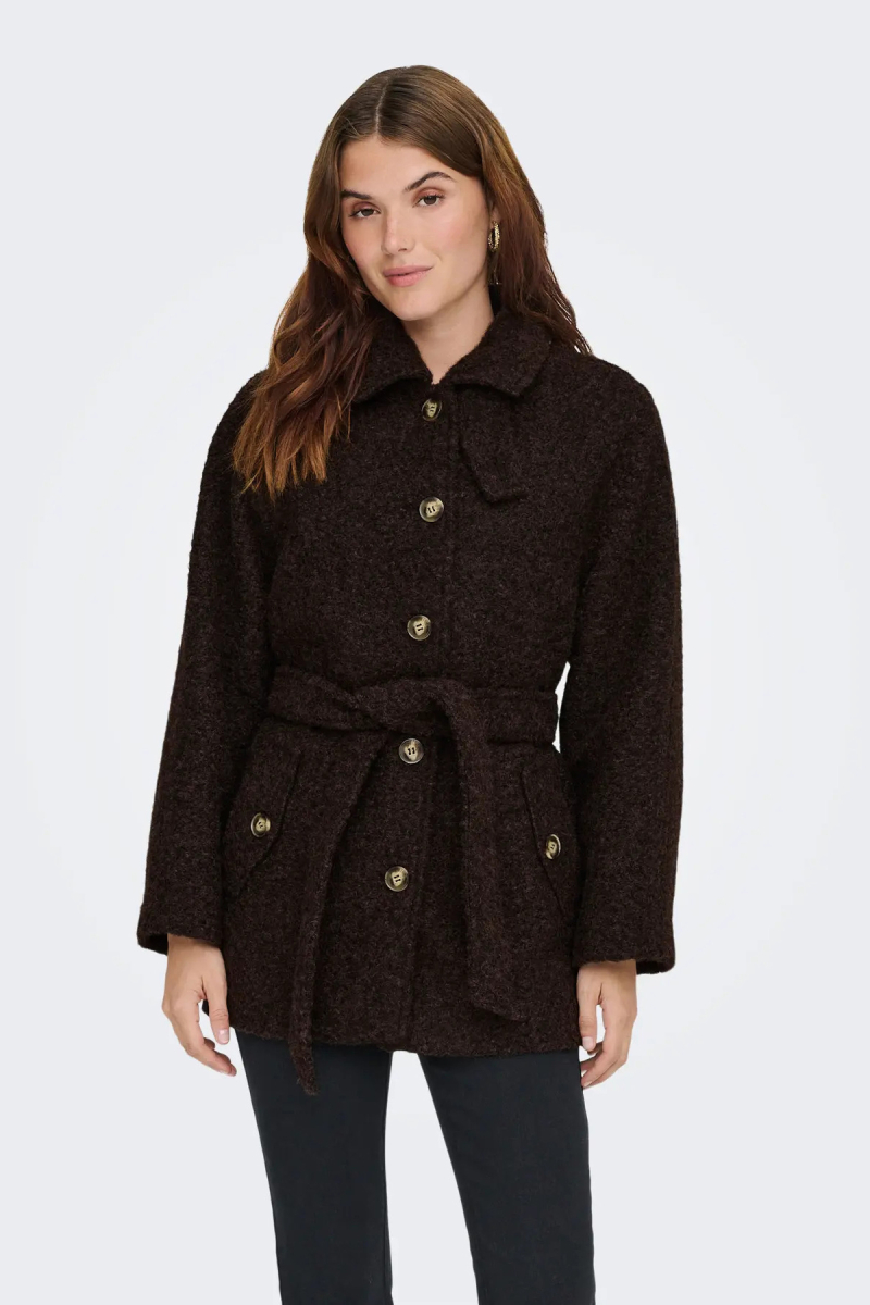 JDY Kadın Jdynevada Beli Kuşaklı Kırçıllı Kaşe Mont 15355063 Kahverengi Kahverengi