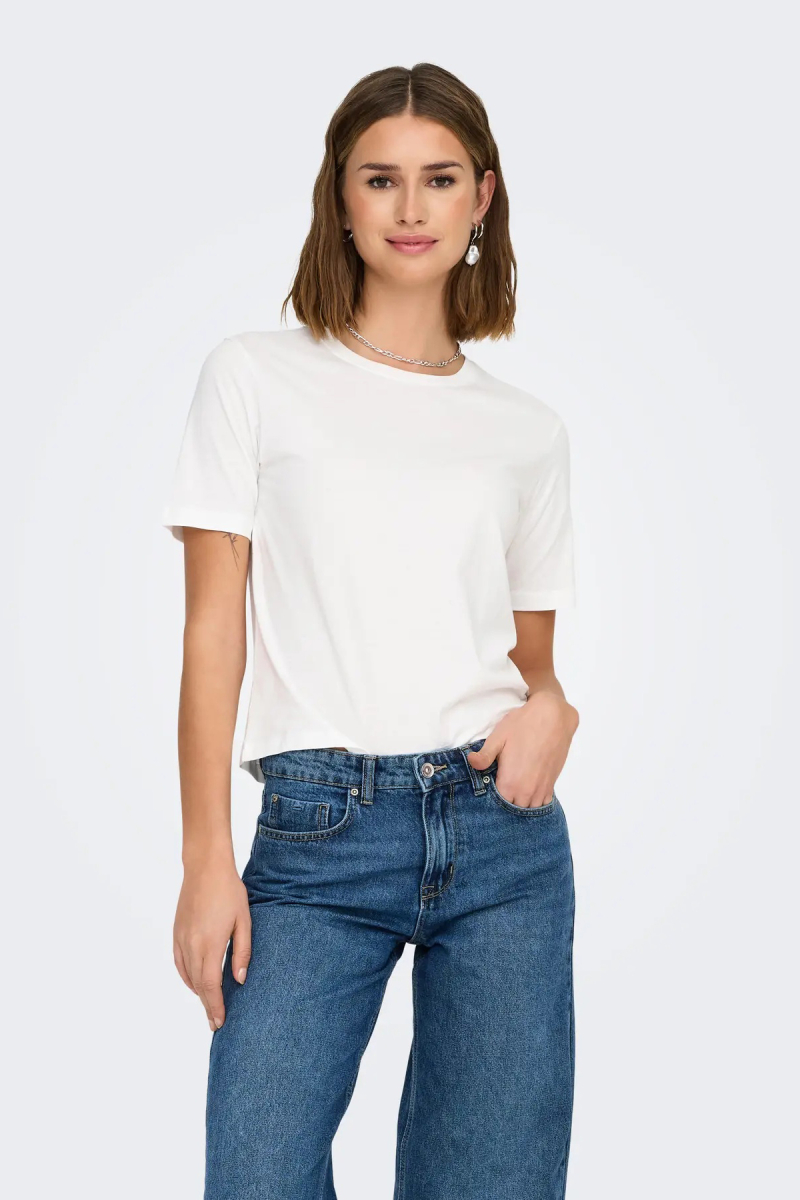 JDY Kadın Jdyrex Bisiklet Yaka %100 Pamuk T-Shirt 15344612 Ekru Ekru