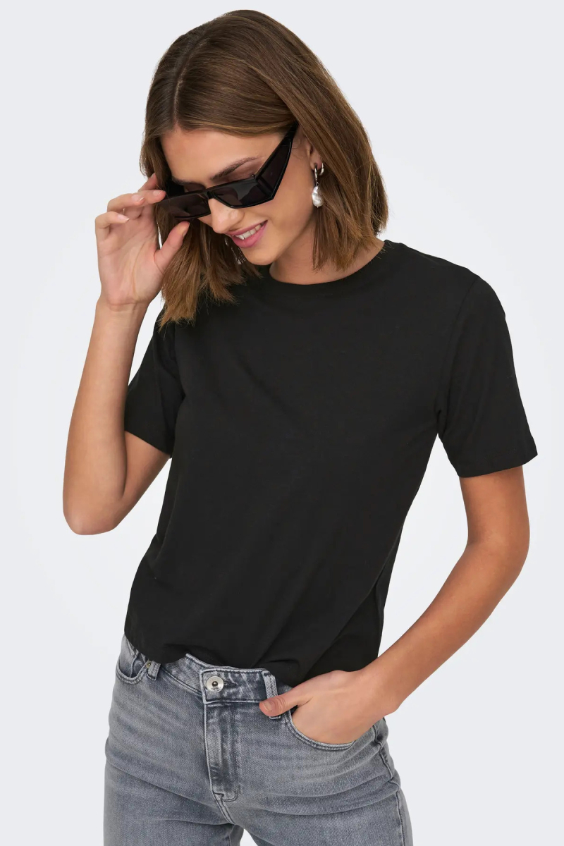 JDY Kadın Jdyrex Bisiklet Yaka %100 Pamuk T-Shirt 15344612 Siyah Siyah