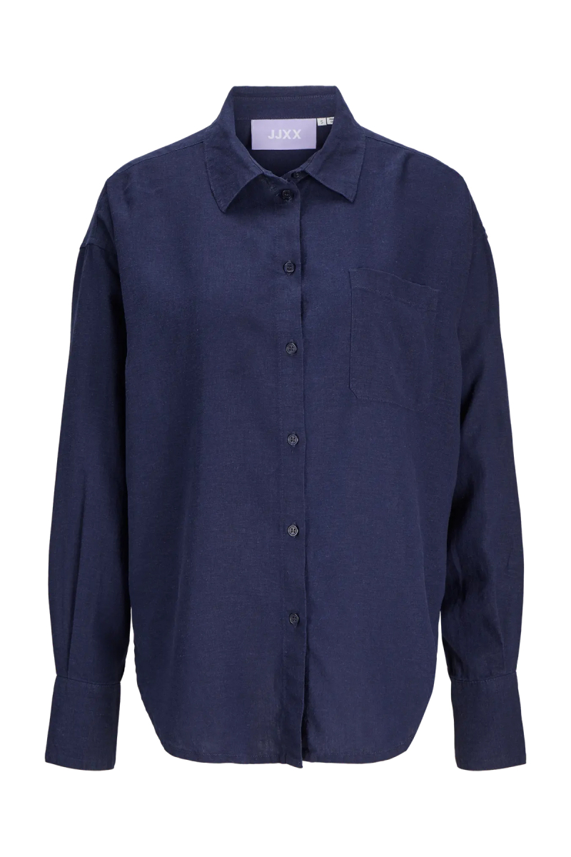 JJXX Kadın Jxjamıe Oversize Uzun Kollu Keten Gömlek 12269668 Lacivert Lacivert