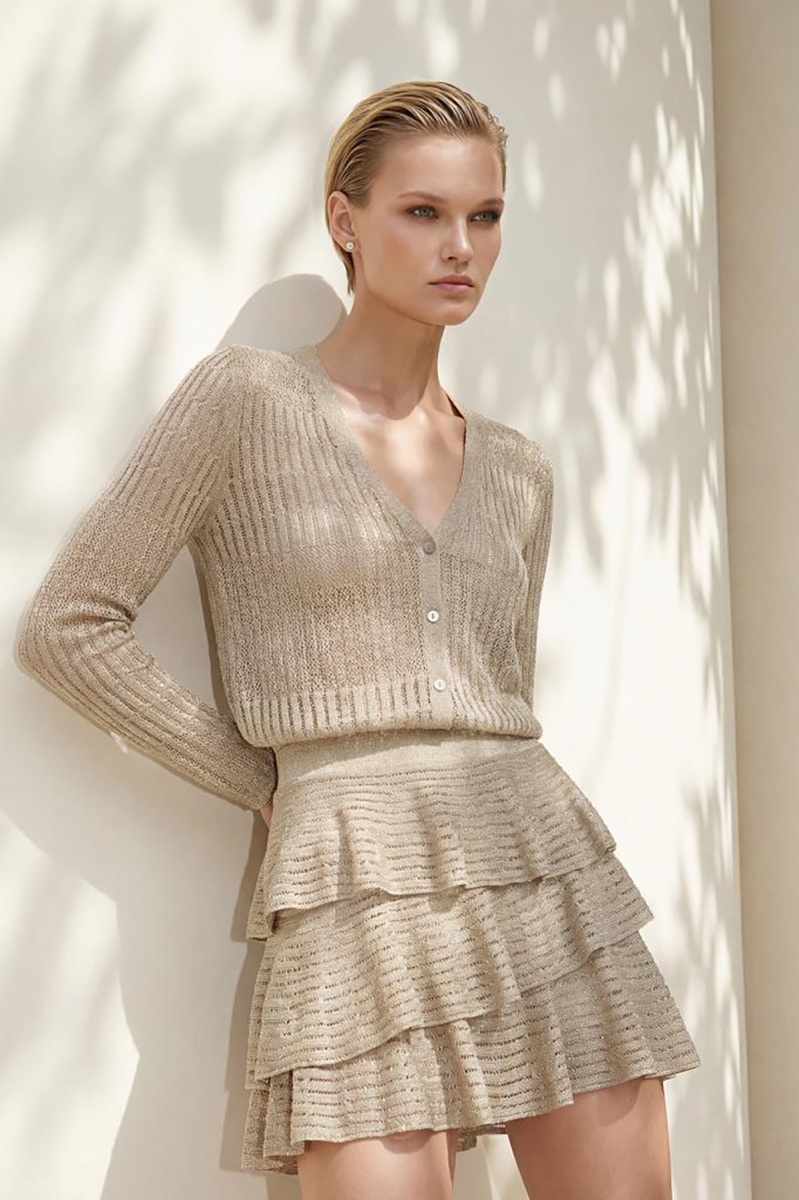 Join Us Kadın Ajurlu Simli Hırka S104 Bej Bej