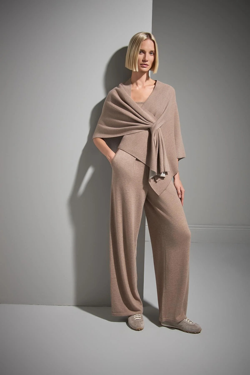 Join Us Kadın Bağlama Detaylı Triko Panço W149 Bej Bej