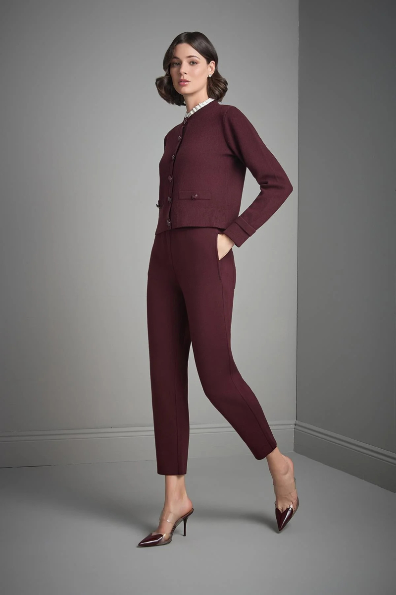 Join Us Kadın Beli Kordonlu Cepli Triko Pantolon W021 Bordo Bordo