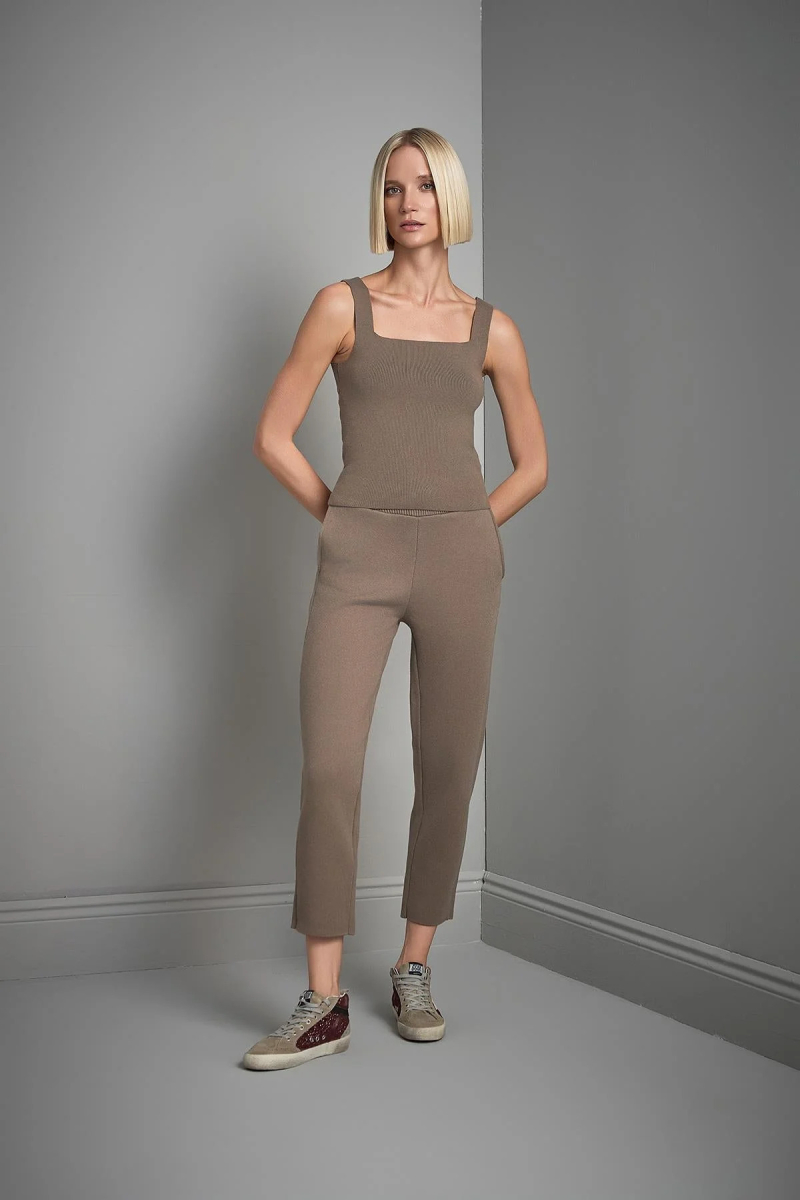 Join Us Kadın Beli Kordonlu Cepli Triko Pantolon W021 Vizon Vizon