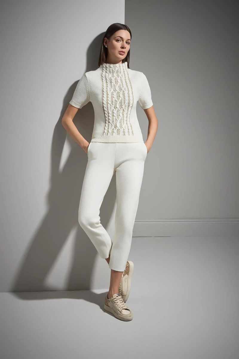Join Us Kadın Beli Kordonlu Cepli Triko Pantolon W215 Ekru Ekru