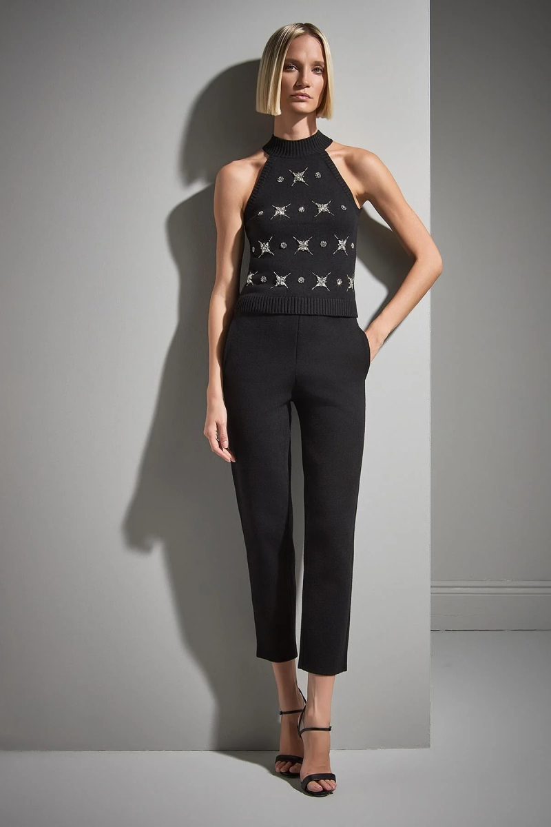 Join Us Kadın Beli Kordonlu Cepli Triko Pantolon W215 Siyah Siyah