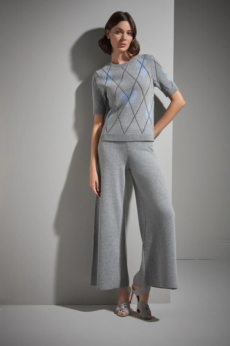 Join Us Kadın Beli Lastikli Bol Paça Triko Pantolon W128 Gri Gri