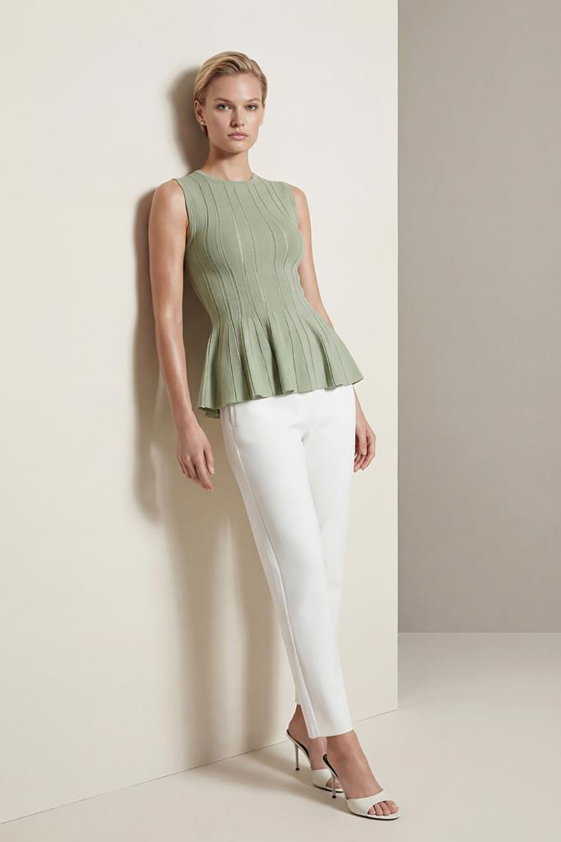 Join Us Kadın Bisiklet Yaka Peplum Bluz S006 Yeşil Yeşil