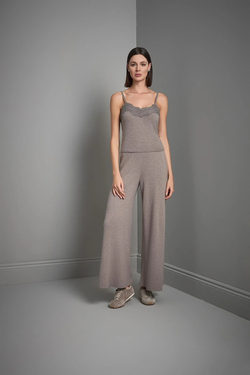 Join Us Kadın Bol Paça Triko Pantolon W061 Vizon Vizon