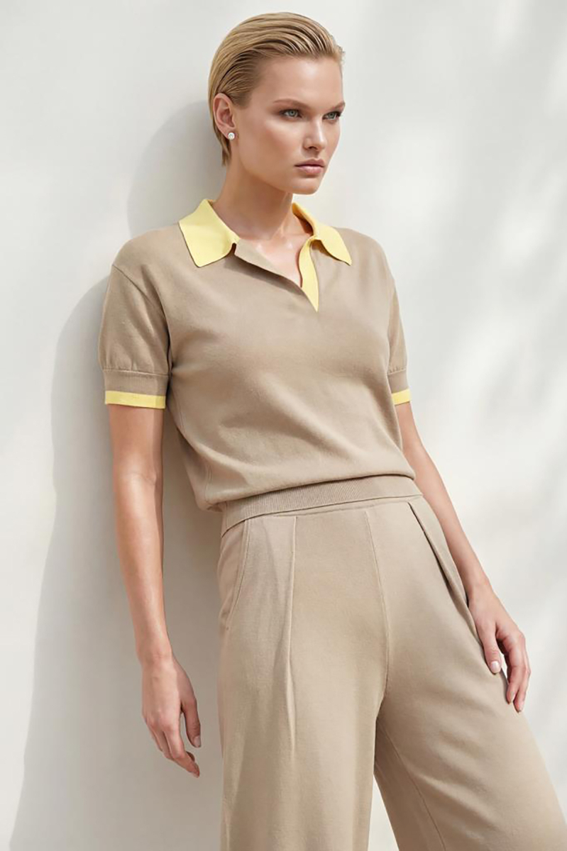 Join Us Kadın Çift Kat Detaylı Polo Yaka Bluz S167 Vizon Vizon