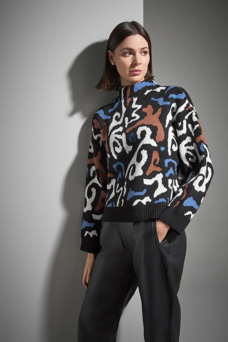 Join Us Kadın Desenli Dik Yaka Triko Kazak W011 Multi MULTİ