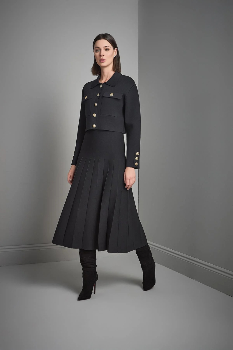 Join Us Kadın Gold Düğme Detaylı Cepli Triko Ceket W224 Siyah Siyah