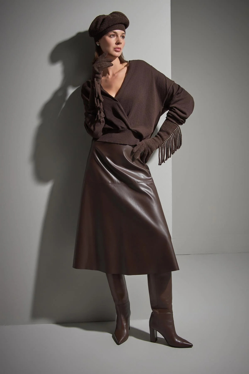 Join Us Kadın Kruvaze Yaka Triko Kazak W130 Kahverengi Kahverengi