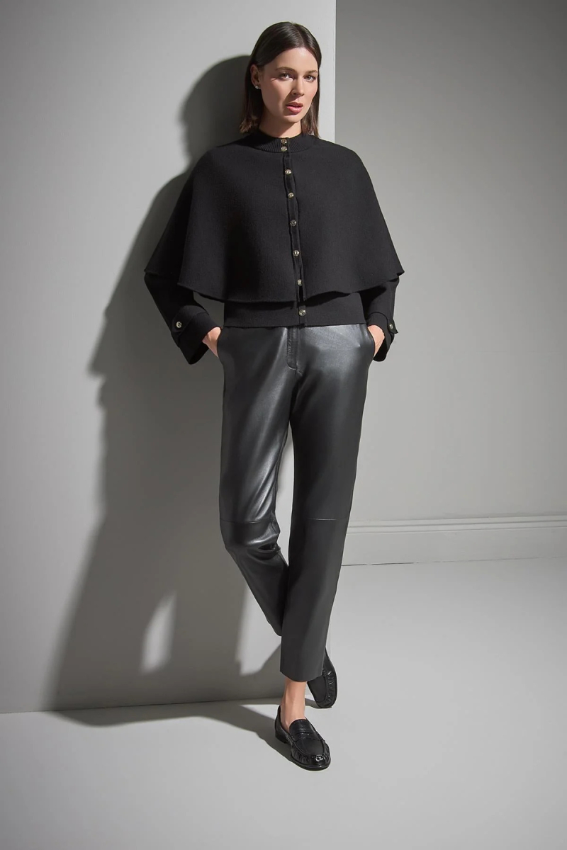 Join Us Kadın Pelerin Detaylı Gold Düğmeli Triko Ceket W089 Siyah Siyah