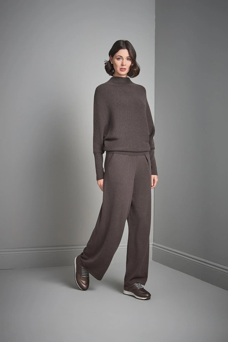 Join Us Kadın Pileli Bol Paça Triko Pantolon W067 Kahverengi Kahverengi