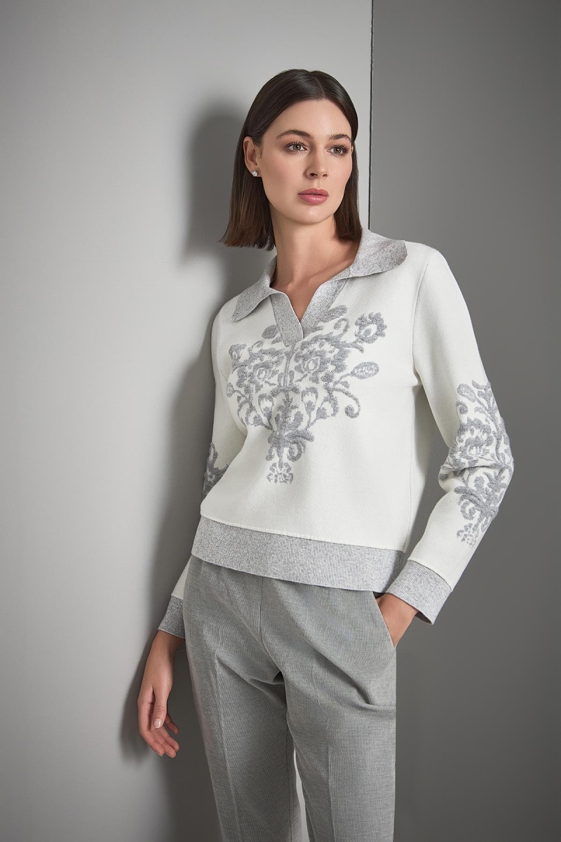 Join Us Kadın Polo Yaka Desenli Triko Kazak W156 Gri Gri