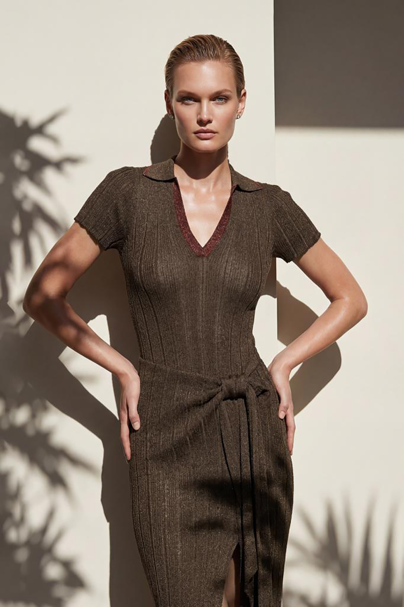 Join Us Kadın Polo Yaka Fitilli Bluz S132 Kahverengi Kahverengi