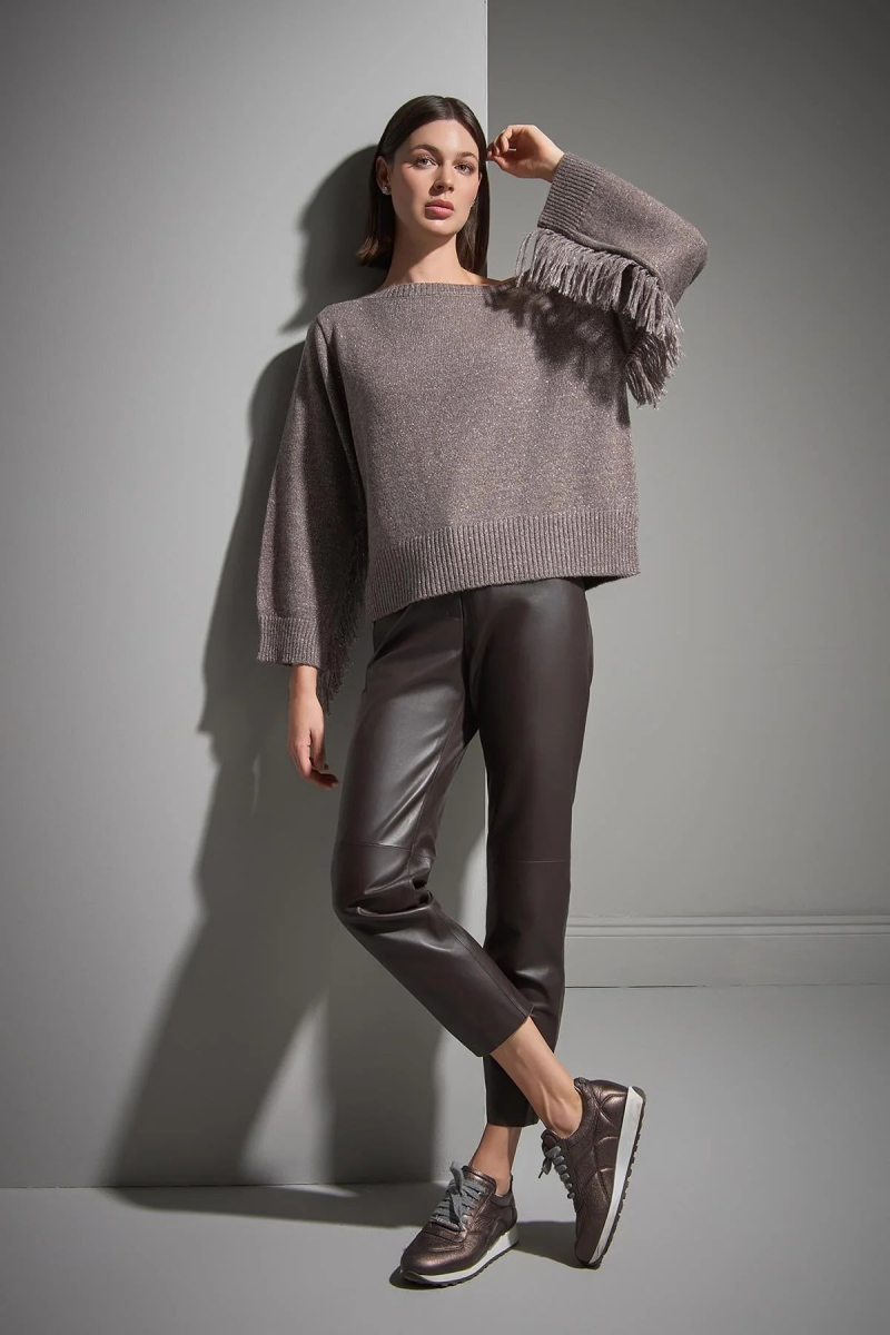 Join Us Kadın Püskül Detaylı Simli Triko Kazak W165 Kahverengi Kahverengi