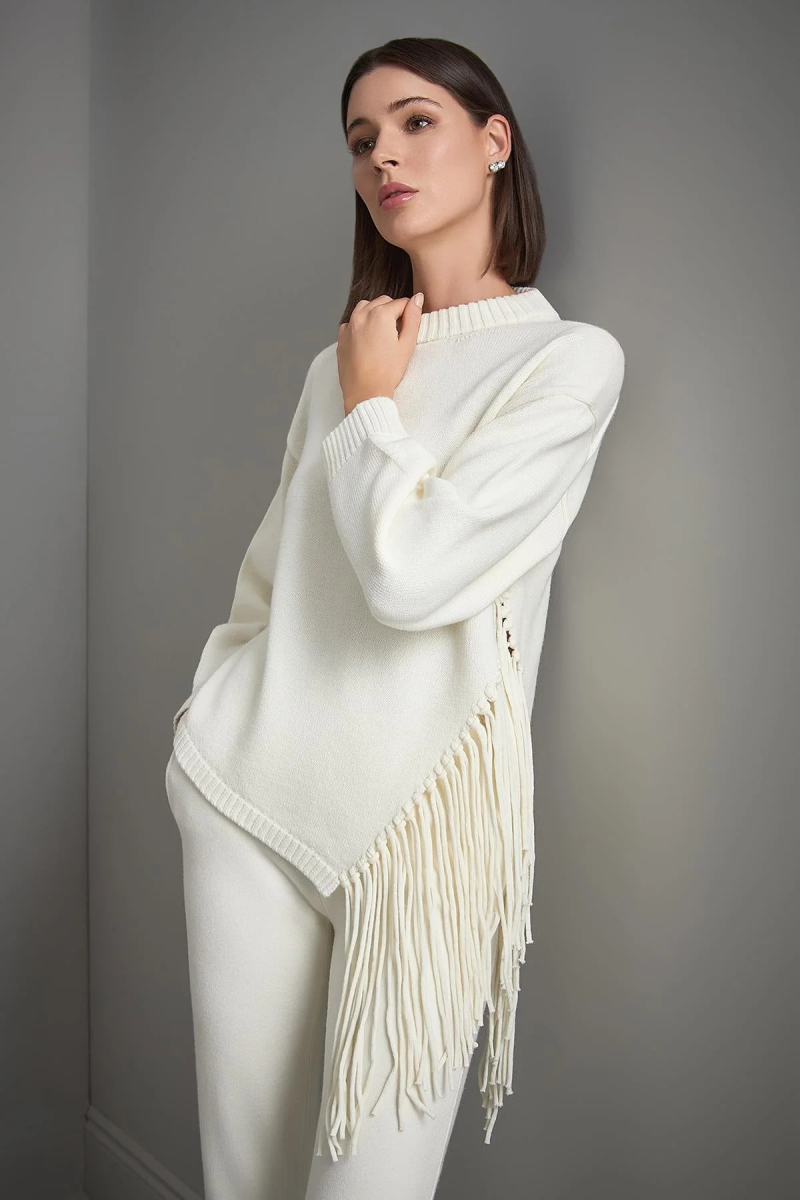 Join Us Kadın Püskül Detaylı Triko Kazak W170 Ekru Ekru