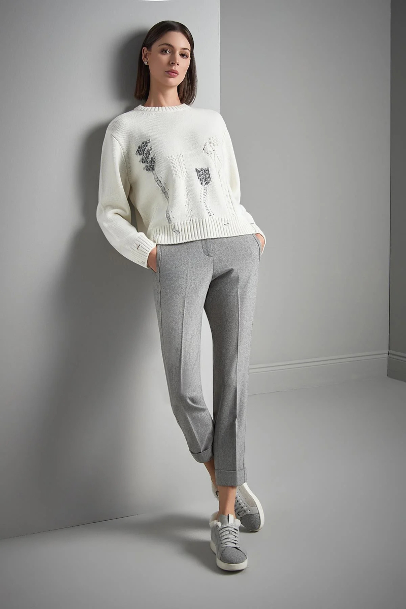 Join Us Kadın Sim Detaylı Desenli Triko Kazak W064 Ekru Ekru
