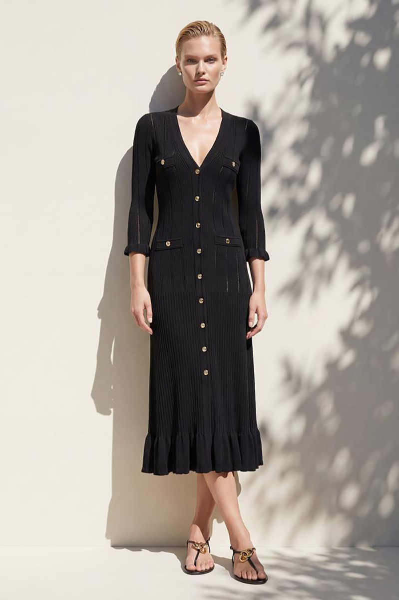 Join Us Kadın Süs Cep Detaylı Çıtçıtlı Midi Elbise S162 Siyah Siyah