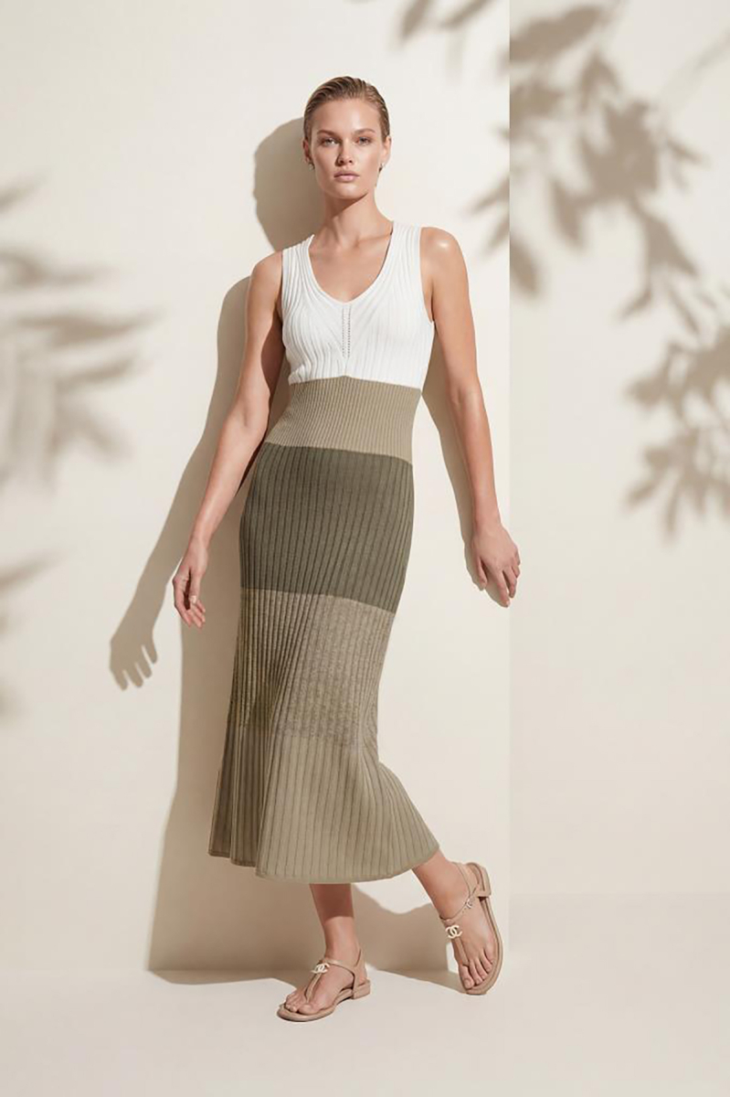 Join Us Kadın V Yaka Renk Bloklu Midi Elbise S120 Multi MULTİ