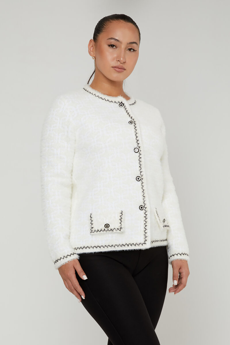 Kazee Kadın Sim Detaylı Angora Hırka 30920 Ekru Ekru