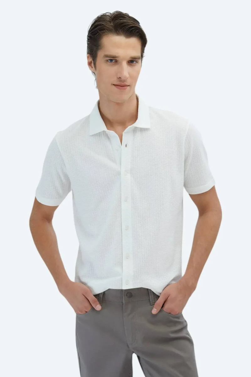 Kip Erkek Desenli Regular Fit Casual %100 Pamuk Gömlek GM-5873 Beyaz Beyaz